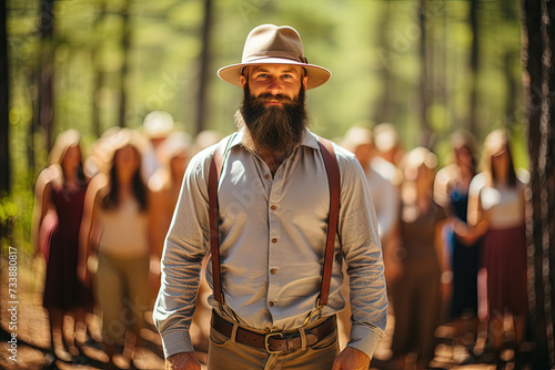 Unconventional Gentleman: A Bearded Commoner Sporting a Hat and Suspenders