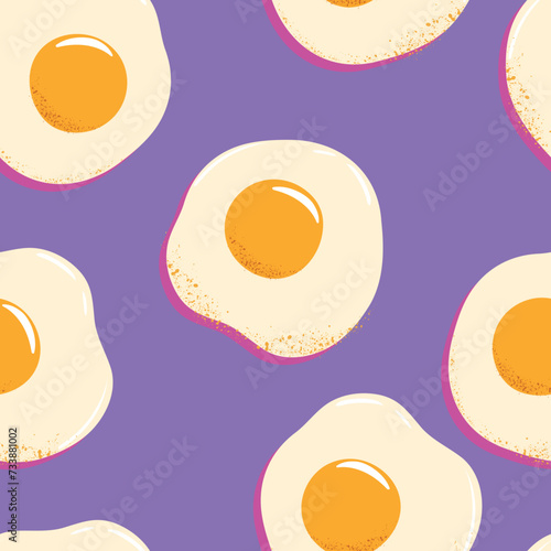 Bright contrast vector seamless pop art pattern with fried eggs. Hand-drawn illustration