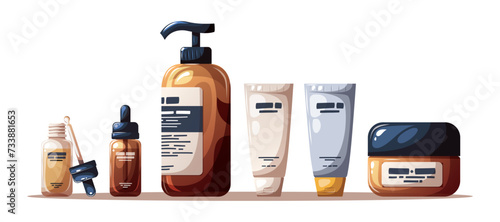 Set of beauty products, cosmetics on the white background. Beauty, skin care, body care, cleansing concept. Isolated vector illustration.