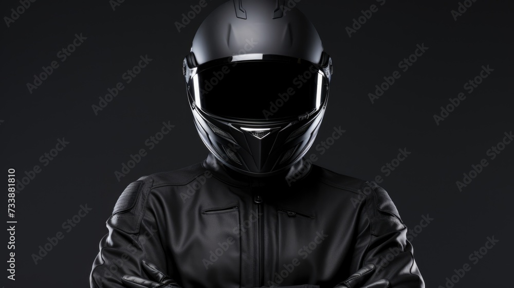 Motorcycle rider wearing all-black portrait. Generative ai