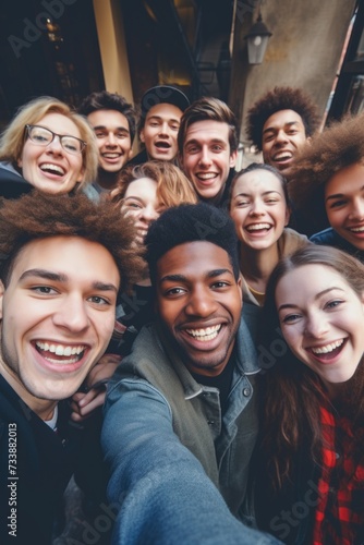 Multicultural diverse people lgbt friends group selfie. generative ai 