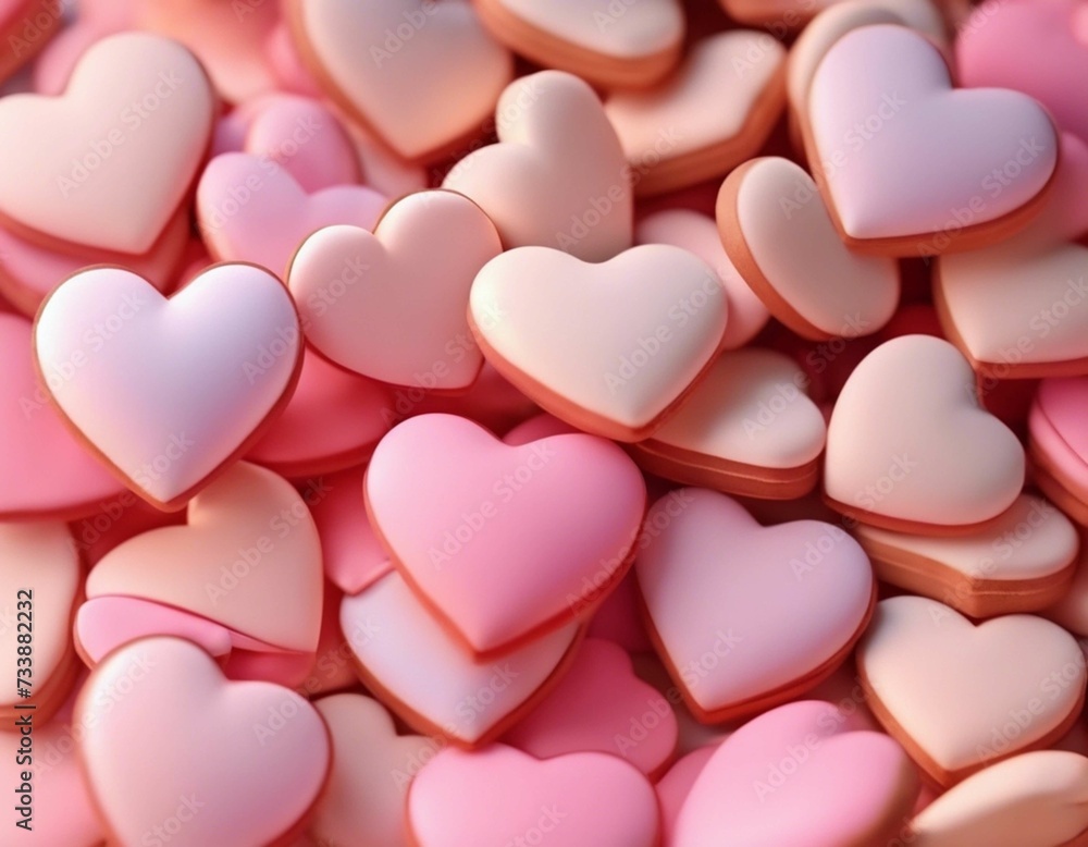 heart shaped candies, Pile of Pink Heart-Shaped Cookies for Valentine's Day
