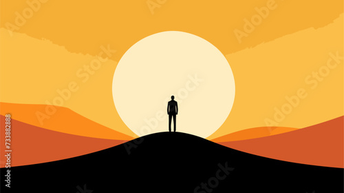 Abstract depiction of a confident leader's silhouette against a rising sun  symbolizing vision  guidance  and the dawn of new possibilities. simple minimalist illustration creative