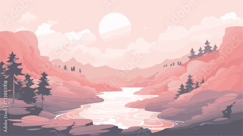 Illustrations capturing top views of dynamic landscapes such as cascading waterfalls  winding canyons  and expansive grasslands  encapsulating the ever-changing beauty of nature. simple minimalist