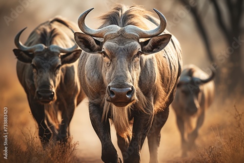 Majestic wildebeest family safari. Traversing the breathtaking savannah on an unforgettable journey