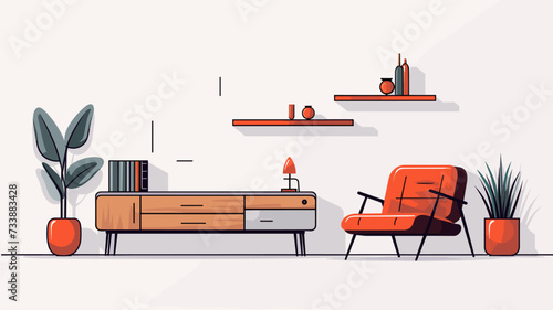 Vector graphic of a family-friendly modern living room with comfortable furnishings and playful accents  emphasizing the harmony between style and functionality in modern homes. simple minimalist