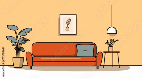 Vector graphic of a family-friendly modern living room with comfortable furnishings and playful accents  emphasizing the harmony between style and functionality in modern homes. simple minimalist