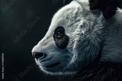panda profile portrait on black background - generative ai