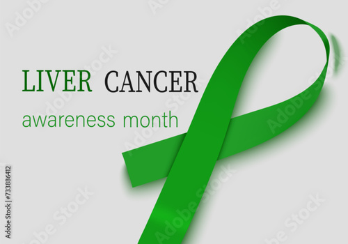 Liver Cancer Awareness Month. The Ribbon is Emerald Green, Highlighted on a gray background. A Vector Design Template for a Poster