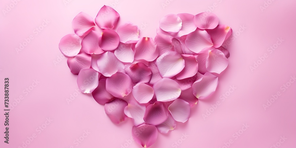 background of pink rose petals forming a heart