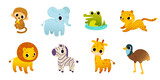 Cartoon savannah baby animals set. Vector collection of cute african mammals for kids.