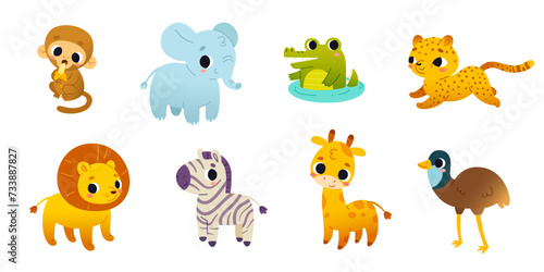 Cartoon savannah baby animals set. Vector collection of cute african mammals for kids.