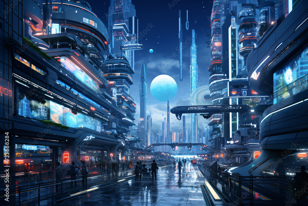 Futuristic Urban Dreamscape, Architect's Vision of a Cyberpunk Metropolis - obrazy, fototapety, plakaty 