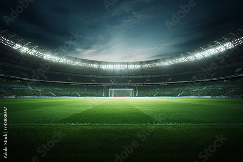 Spotlight Dreams, Empty Soccer Stadium Bathed in Night Lights photo