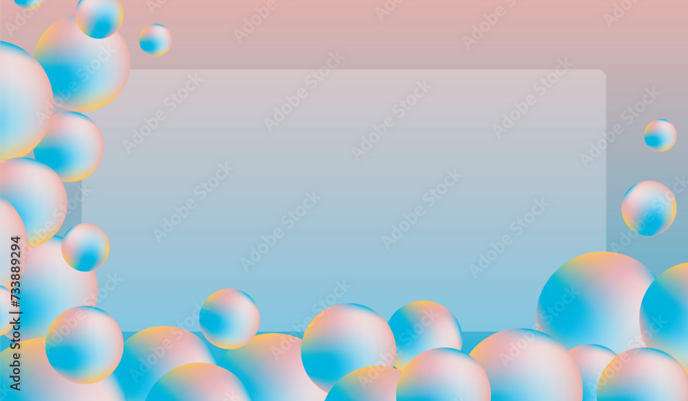 Sponge balls or pastel soap bubbles are floating on a pink-blue background. Sponge balls or pastel soap bubbles are floating on a pink-blue background.