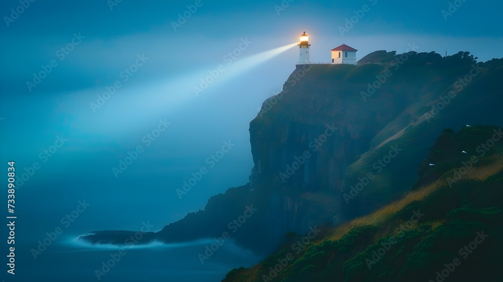 Lighthouse Illuminating the Night on a Cliff