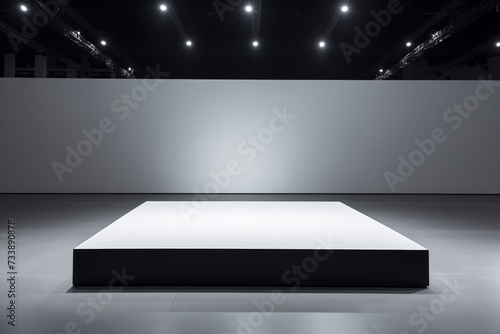 white podium black studio