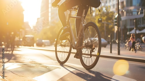 Cyclist Riding in Urban Sunset