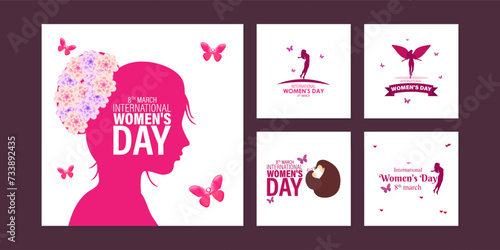 Vector illustration of International Womens Day social media feed set template photo