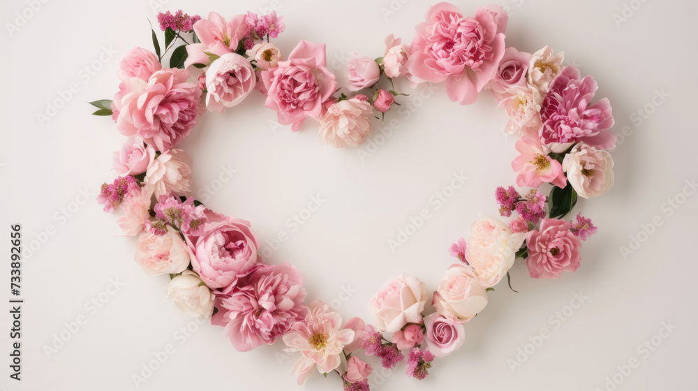 Heart-Shaped Flower Wreath on White Background