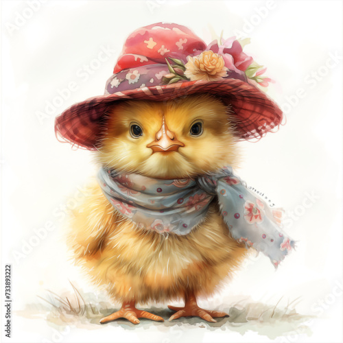 Watercolor illustration of a chicken. An illustration of artificial intelligence.