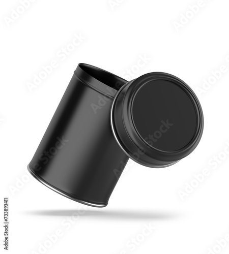 Tin food jar with lid blank template, 3d illustration.