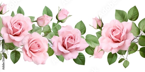 watercolor pink roses on white background