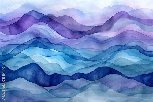 An abstract watercolor pattern with light blues and purples, mimicking the natural flow of water for a calming effect 