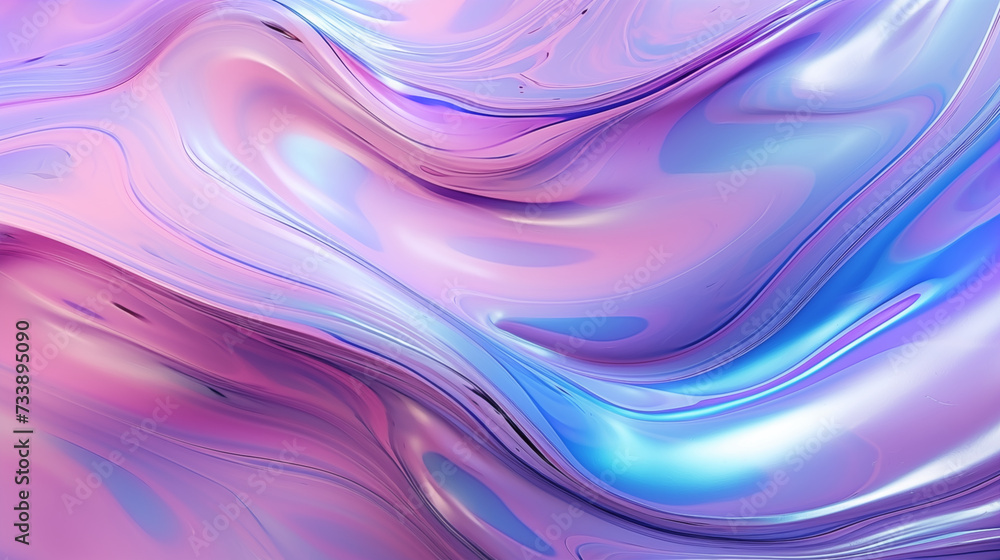 Obraz premium Holograficzna tapeta opalowa - technika i sztuka. Różowe, fioletowe i niebieskie odcienie tła cieczy o nieregularnych kształtach.