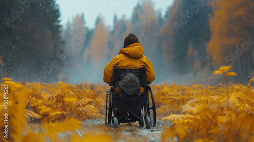 man in wheelchair in forest