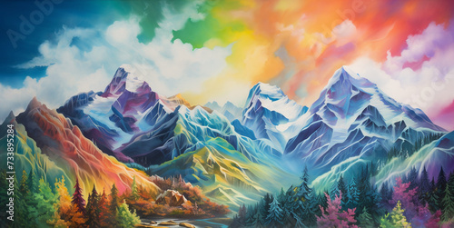 Paintings of beautiful colorful mountains and landscapes © Rassamee