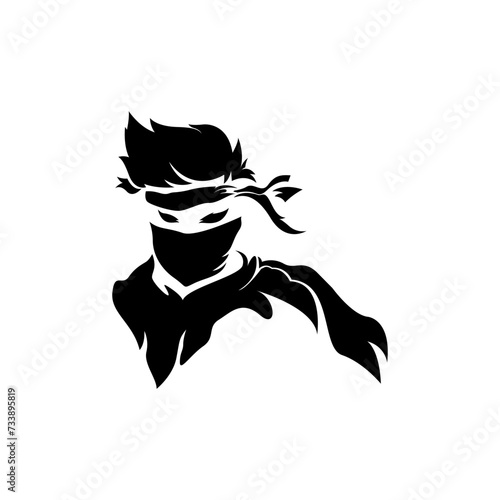 The ninja fighter b & w logo design concept