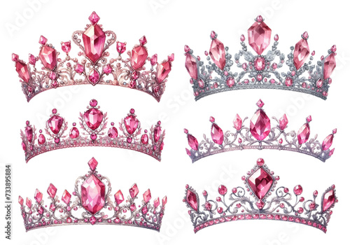 Pink tourmaline tiara watercolor illustration material set 