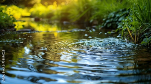 A gently flowing brook reflecting the peaceful Grow Your Own green and blue tones