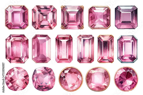 Pink tourmaline rhinestone watercolor illustration material set