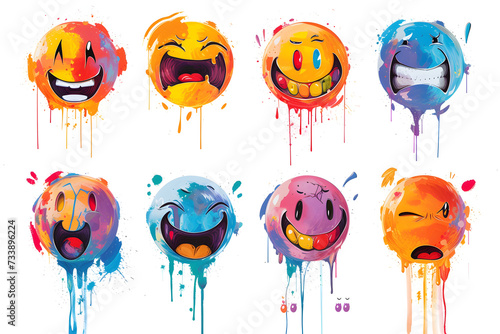 Vielfältige Emotionen: Bunte Smilies mit verschiedenen Ausdrücken auf weißem Hintergrund photo