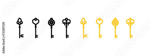 Retro key icon set. Silhouette and flat style. Vector icons