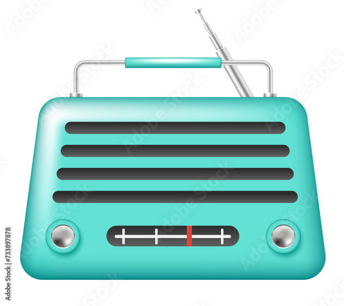 Retro radio icon. Vector 3D radio. Clipart isolated on white background.
