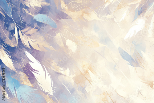 A delicate watercolor background with a feather pattern, featuring soft strokes of color that mimic the lightness and grace of feathers