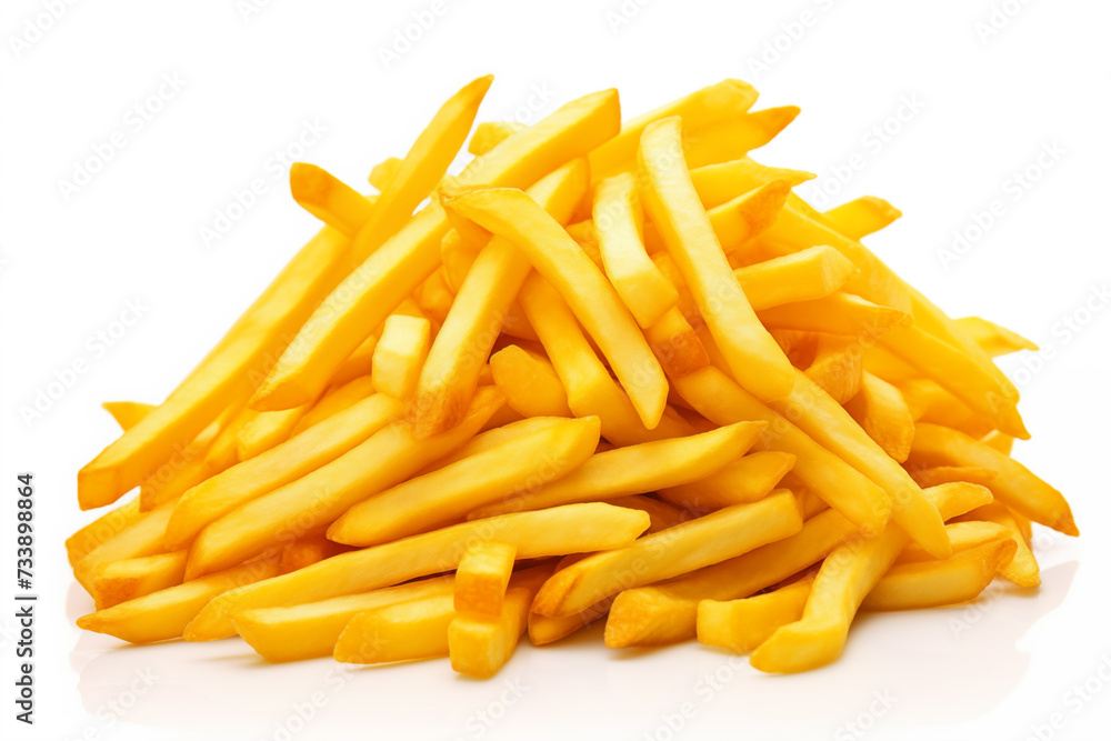 Appetizing french fries on a white background. Hot fast food. Appetizing french fries on a white background. Hot fast food.