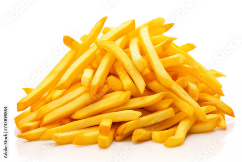 Appetizing french fries on a white background. Hot fast food.