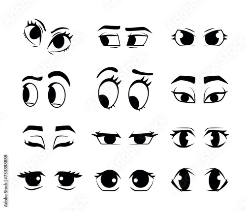 Fototapeta Naklejka Na Ścianę i Meble -  Cartoon eyes line icons set. Cartoon character expressions.