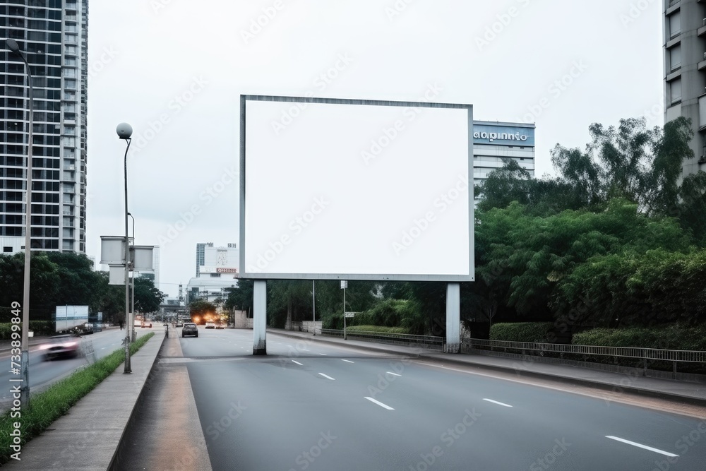 Billboard or blank poster blank white mockup banner mockup, a large billboard in a city.AI generated