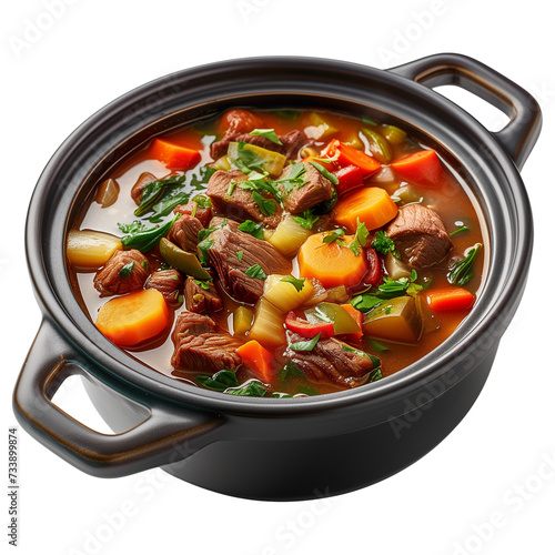 Pot of Vegetable beef soup Isolated on transparent background