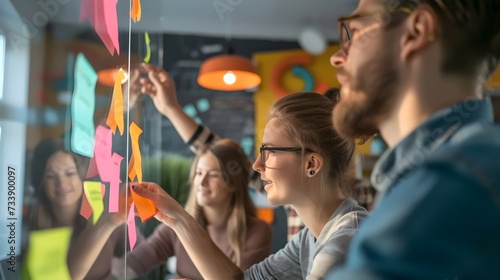 Team Brainstorming Session with Sticky Notes