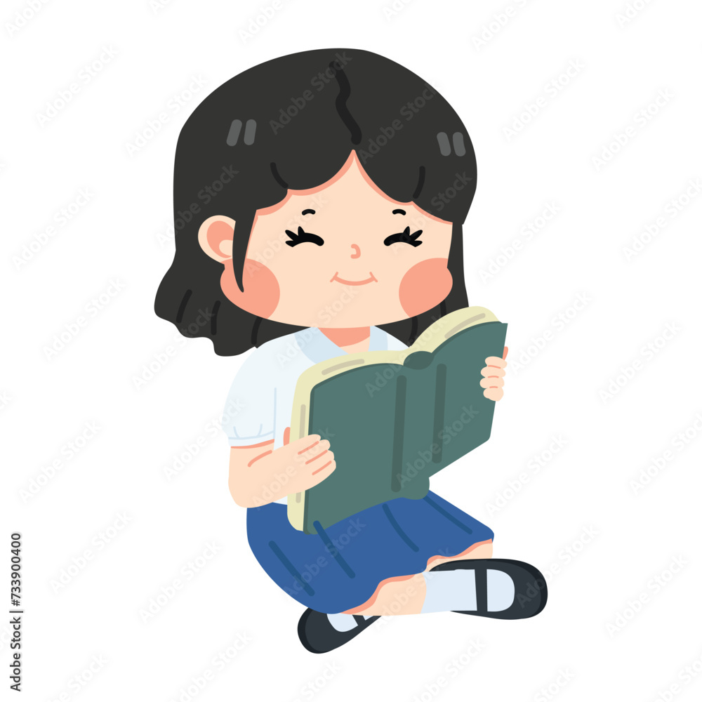 girl student sitting reading book