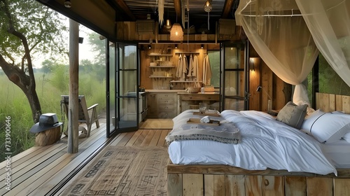 Luxurious Bedroom with Nature View and Rustic Decor © Alex
