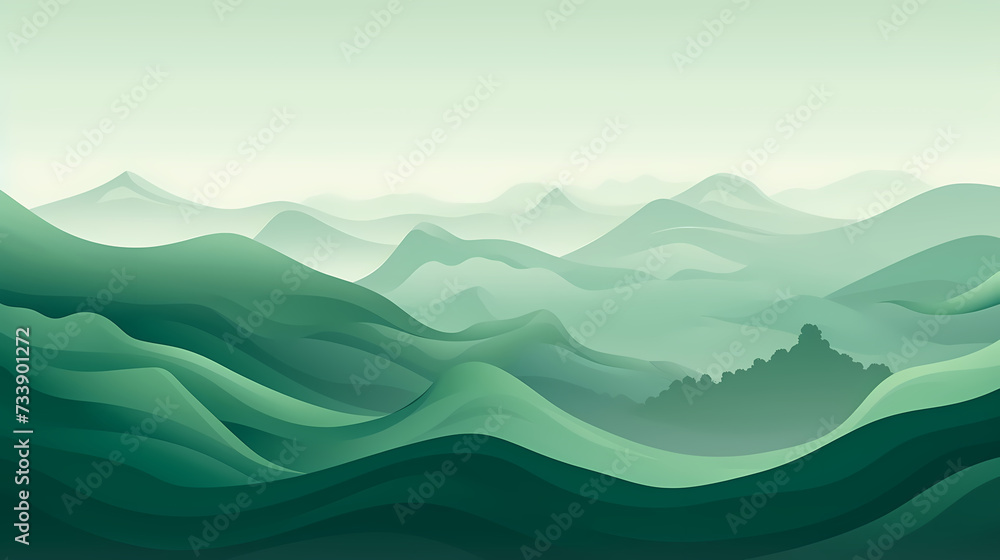 Abstract green landscape wallpaper background illustration design with hills and mountains
