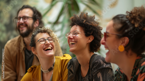 Picture of a group of natural looking people laughing together