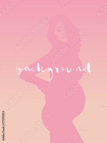 Vertical, delicate, unobtrusive quiet background for social media vector image. Silhouette of a pregnant girl
